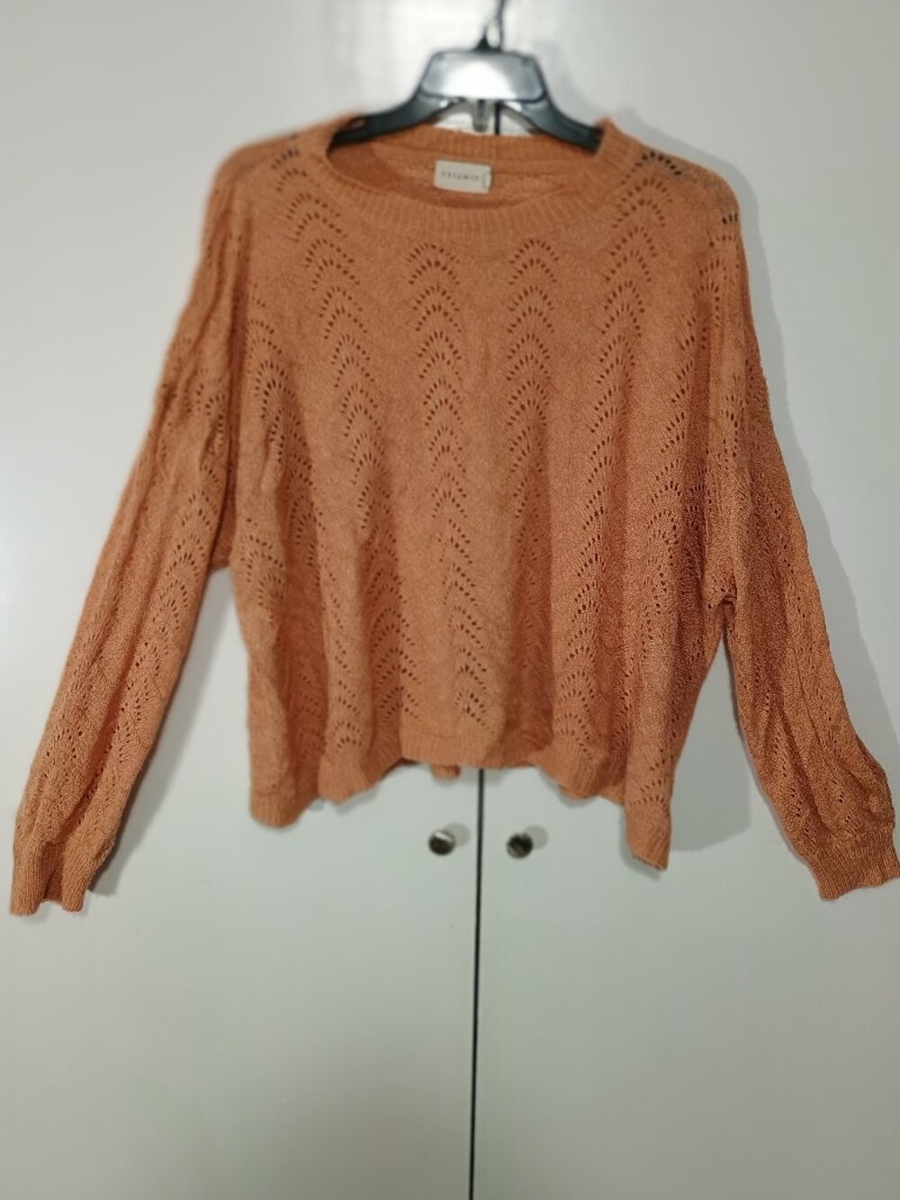 Dreamers Pointelle Knit Sweater Peach Long Sleeve Size M/L - Picture 2 of 6
